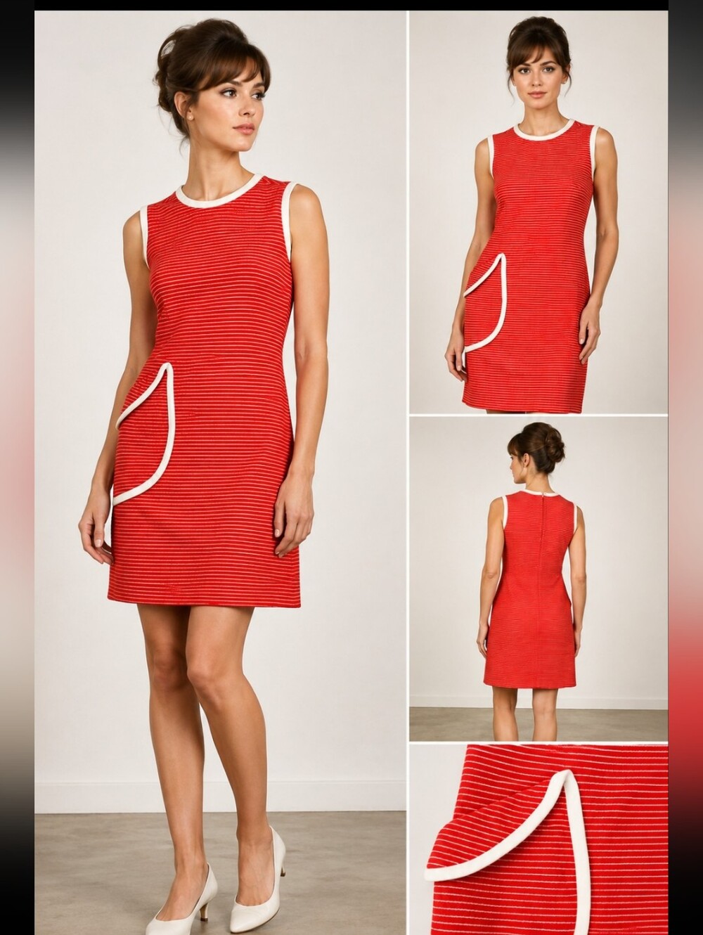 Vintage 1960s Saks Fifth Avenue Red White Striped Shift Dress Sleeveless Mod S/M